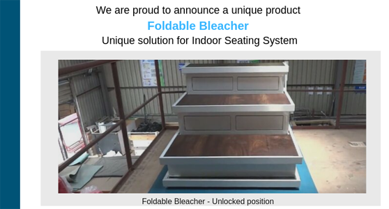 Foldable bleacher seating deployed in an indoor sports hall